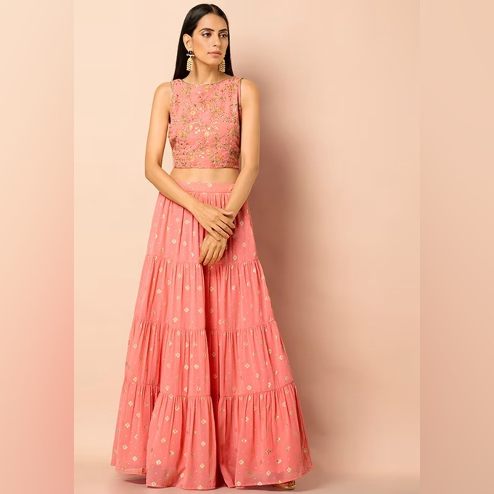 House of Indya Lehengas Coral Skirt and Top Set